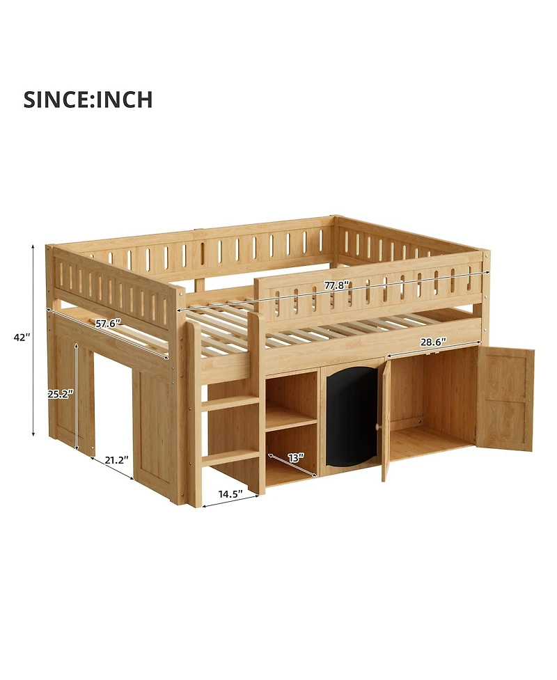 Streamdale Furniture Loft Bed with Storage Cabinet and Chalkboard Panel