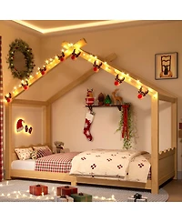 Streamdale Furniture Twin House Floor Bed with Slats, Solid Wood House Bed Frame for Kids