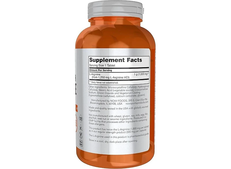 Now Foods L-Arginine Double Strength, 1000 mg, 180 Tablets