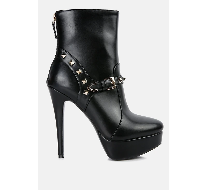 Dejang Metal Stud Embellished Faux Leather Ankle Boot