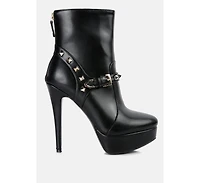 Dejang Metal Stud Embellished Faux Leather Ankle Boot