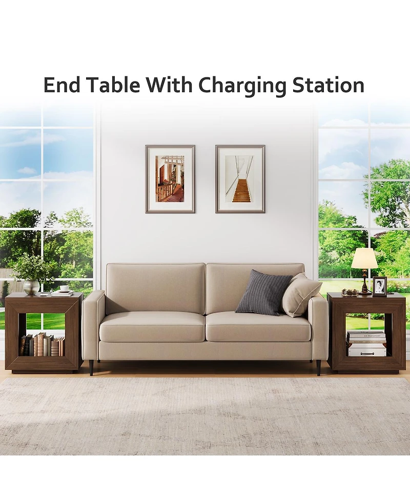 Streamdale Furniture Rustic Wood End Table, 2 Tiered Square Side Table with Storage Shelf