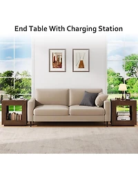 Streamdale Furniture Rustic Wood End Table, 2 Tiered Square Side Table with Storage Shelf