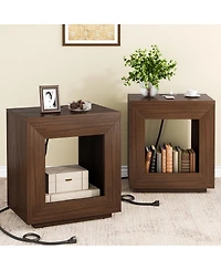 Streamdale Furniture Rustic Wood End Table, 2 Tiered Square Side Table with Storage Shelf