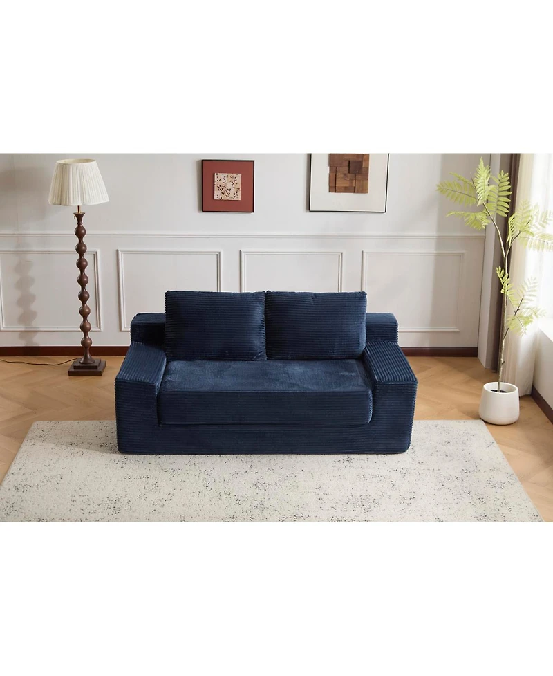 Streamdale Furniture Dark-blue Corduroy Loveseat Sofa Bed with Reversible Cushions