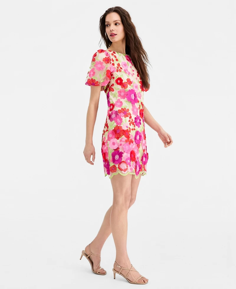 Eliza J Women's Floral-Embroidered Puff-Sleeve Dress