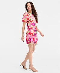 Eliza J Women's Floral-Embroidered Puff-Sleeve Dress
