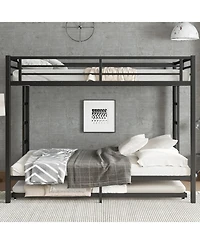 Streamdale Furniture Queen over Queen Metal Bunk Bed with Twin Size Trundle