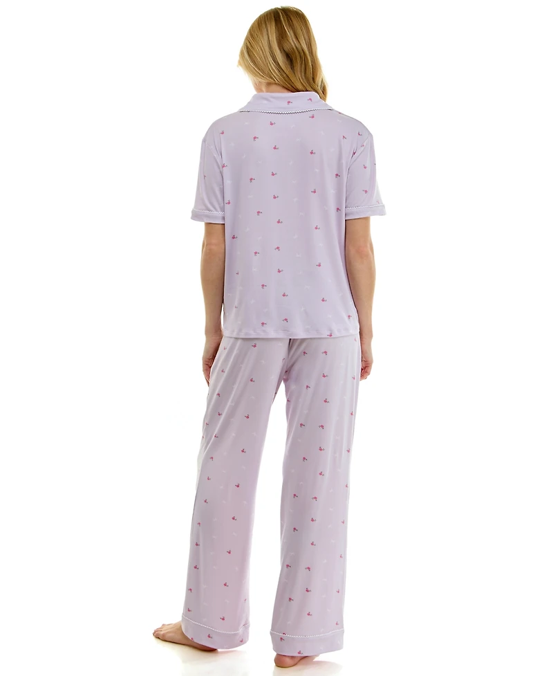 Roudelain Women's Short-Sleeve Shirt and Pants, 2-Piece Pajama Set