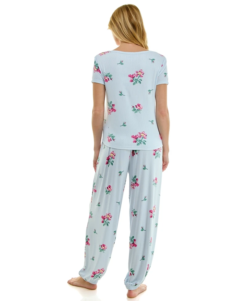 Roudelain Women's Short-Sleeve T-Shirt & Balloon Pants, 2-Piece Pajama Set