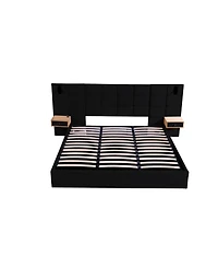 Streamdale Furniture King Velvet Storage Bed with Shelves, Lamps & Usb