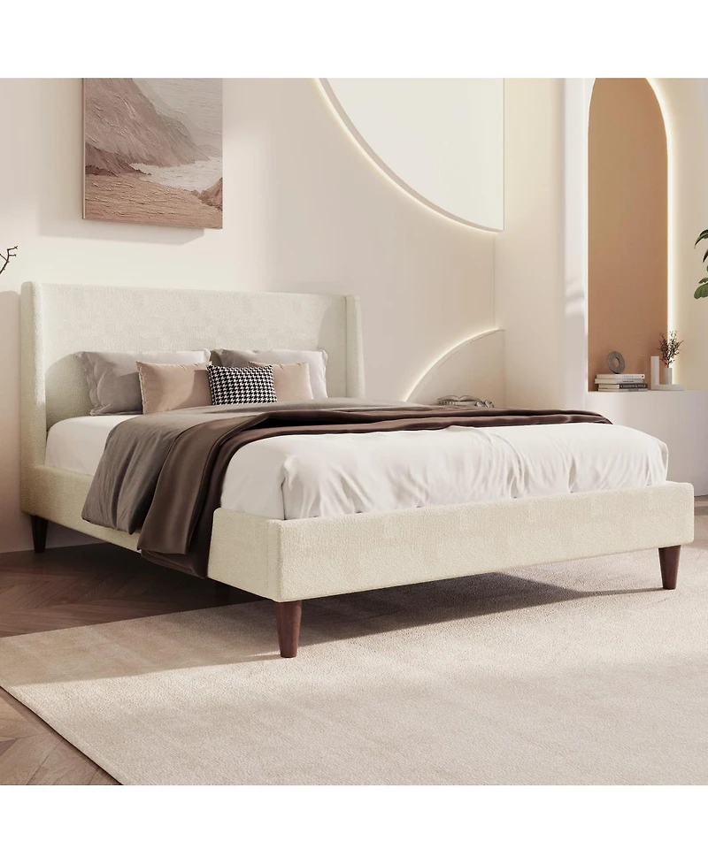 Streamdale Furniture Modern Ivory Boucle Upholstered Platform Bed