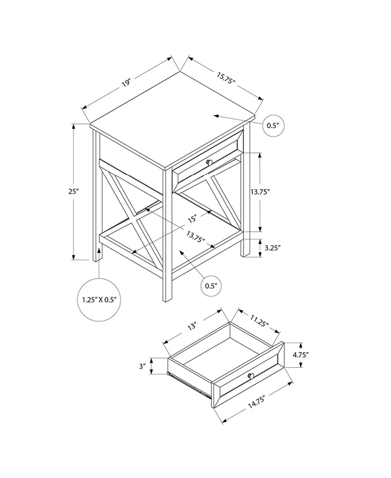 Streamdale Furniture Antique White Key West End Table, Washed 19" x 15.75" x 25