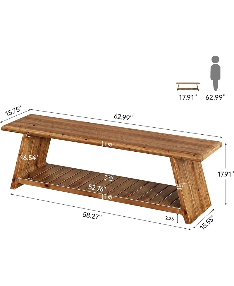 Tribesigns 63-Inch Long Solid Wood Entryway Bench, Farmhouse Narrow Shoe Bench Seat, End of Bed with Storage