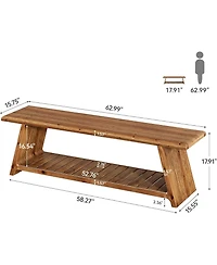 Tribesigns 63-Inch Long Solid Wood Entryway Bench, Farmhouse Narrow Shoe Bench Seat, End of Bed with Storage