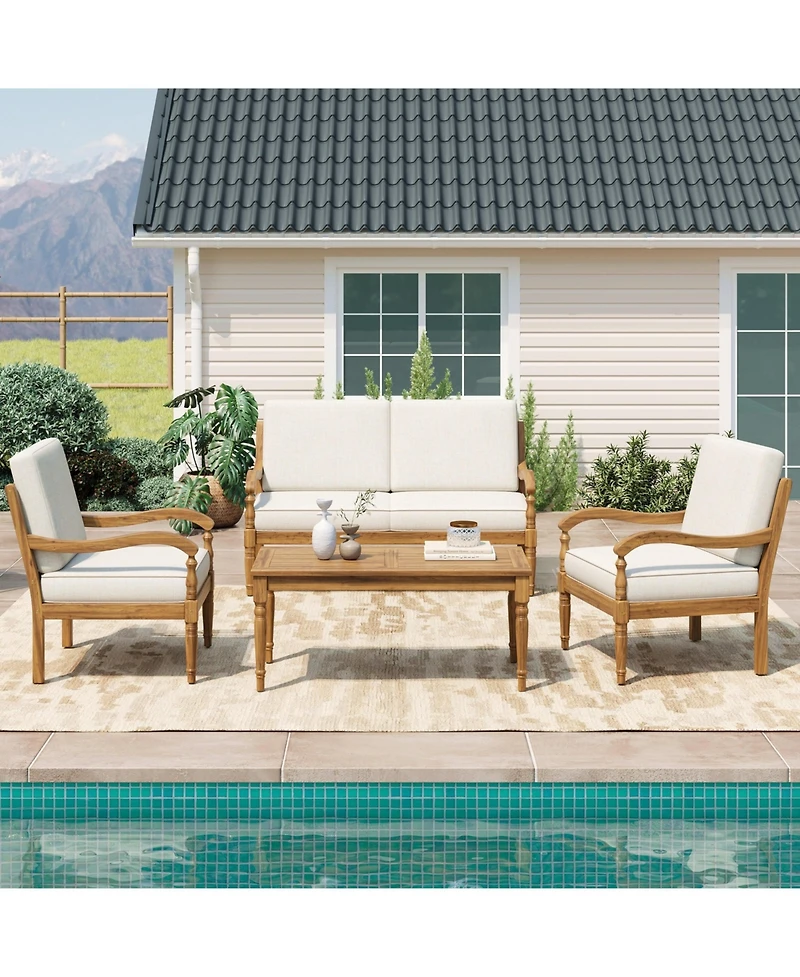 Mondawe Acacia Classic Outdoor Coffee Table for Conversation Set, Natural Finish