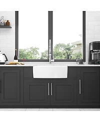 flynama huluwat White Farmhouse Kitchen Sink Ceramic Arch Edge Apron Front Single Bowl