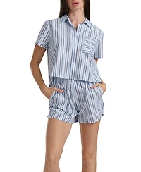 Tommy Hilfiger Women's Cropped Button Down Shirt and Boxer Shorts, 2-Piece Set