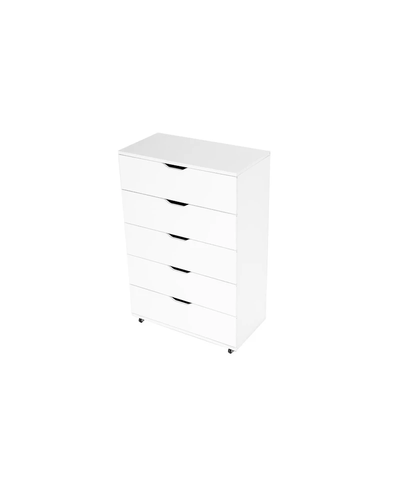 Streamdale Furniture White 5-Drawer Dresser with Wheels – Modern Storage Cabinet