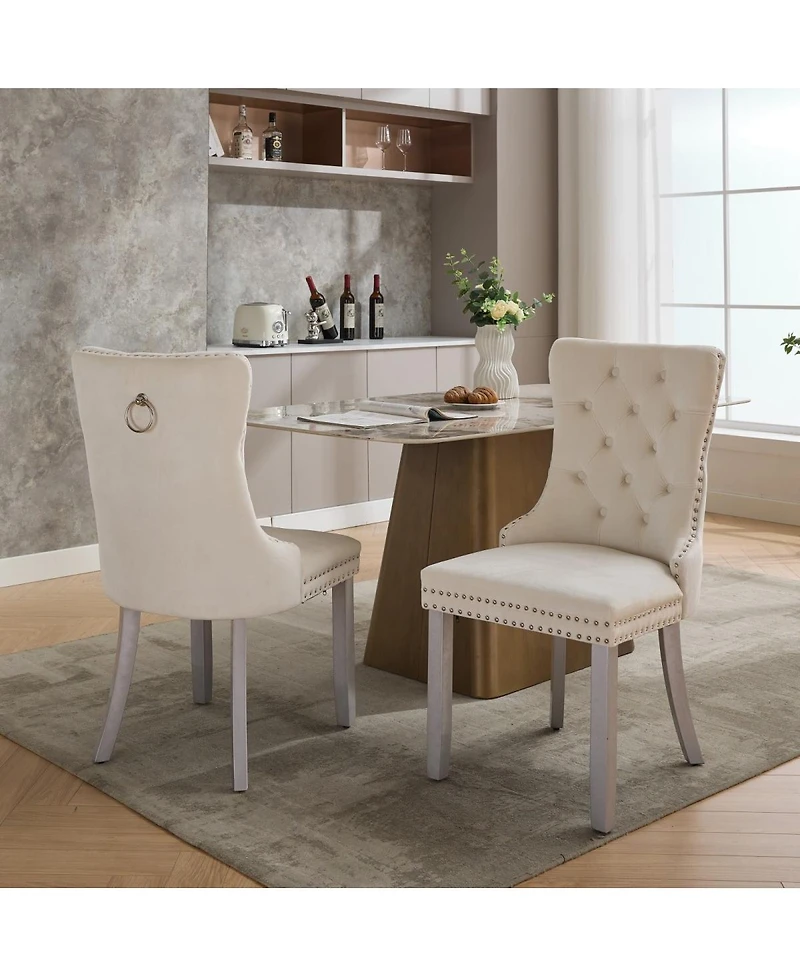 Streamdale Nikki Collection Modern Velvet Dining Chair, Milky White (2-Pcs)