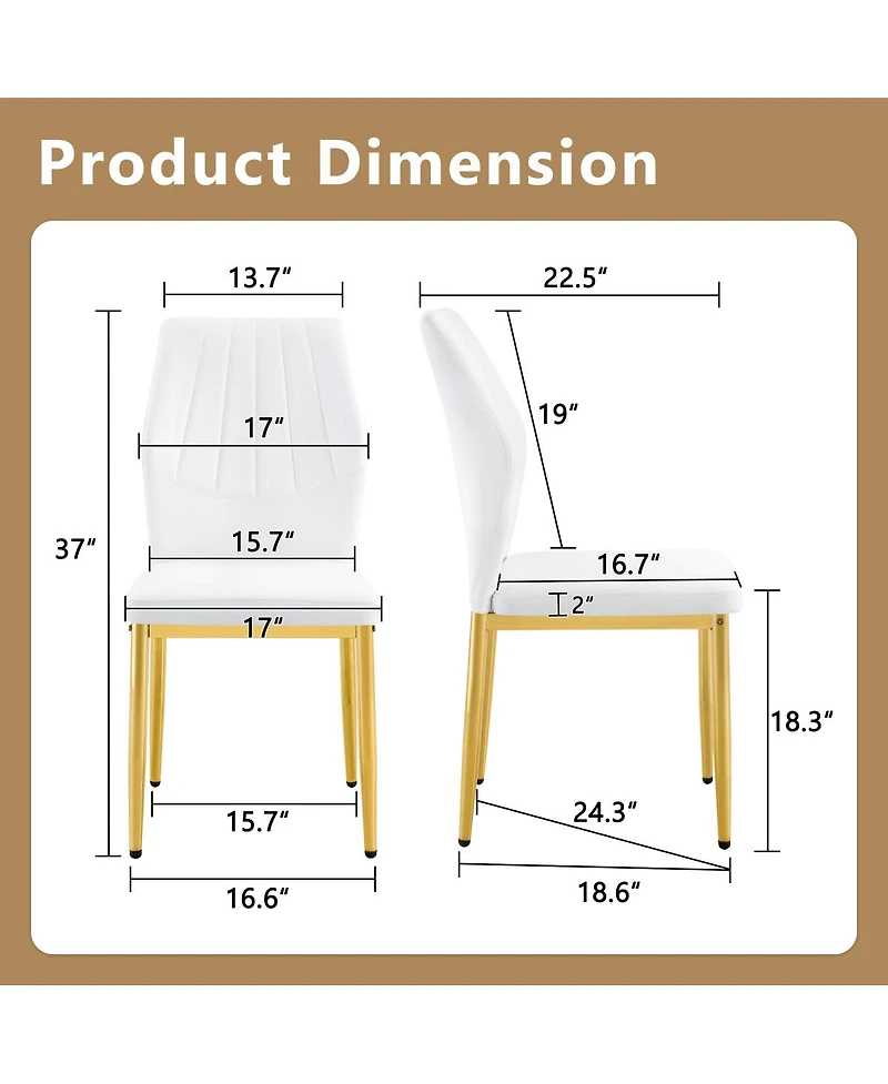 Streamdale Set of 6 Gold & White Dining Chairs, 37" High, Ergonomic Pu Backrest
