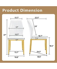 Streamdale Set of 6 Gold & White Dining Chairs, 37" High, Ergonomic Pu Backrest