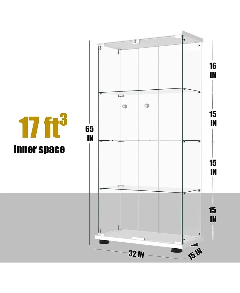 Streamdale Furniture Glass Display Cabinet 4-Shelf 2 Doors with Led Light Lockable White