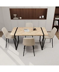 Streamdale Furniture 59" Light Wood Dining Table and 4 Modern Suede Chairs Set