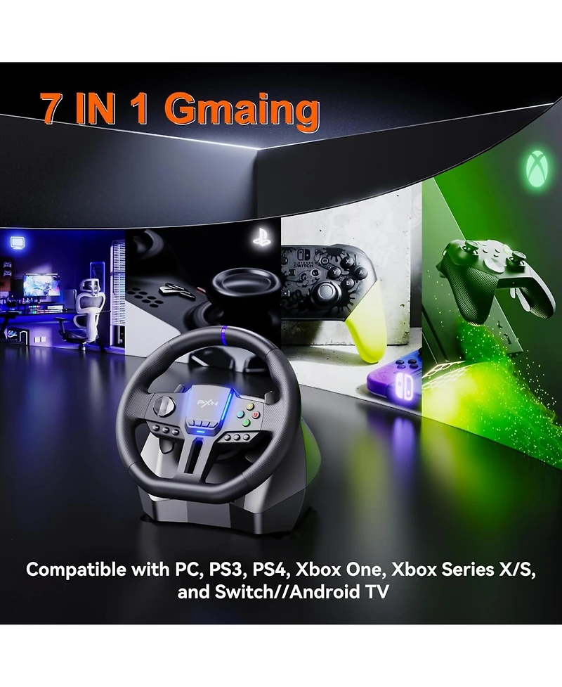 Pxn V900 GEN2 Racing Wheel Bundle- 270/290 Rotation, Vibration, Hall Pedals and Paddle Shifters.
