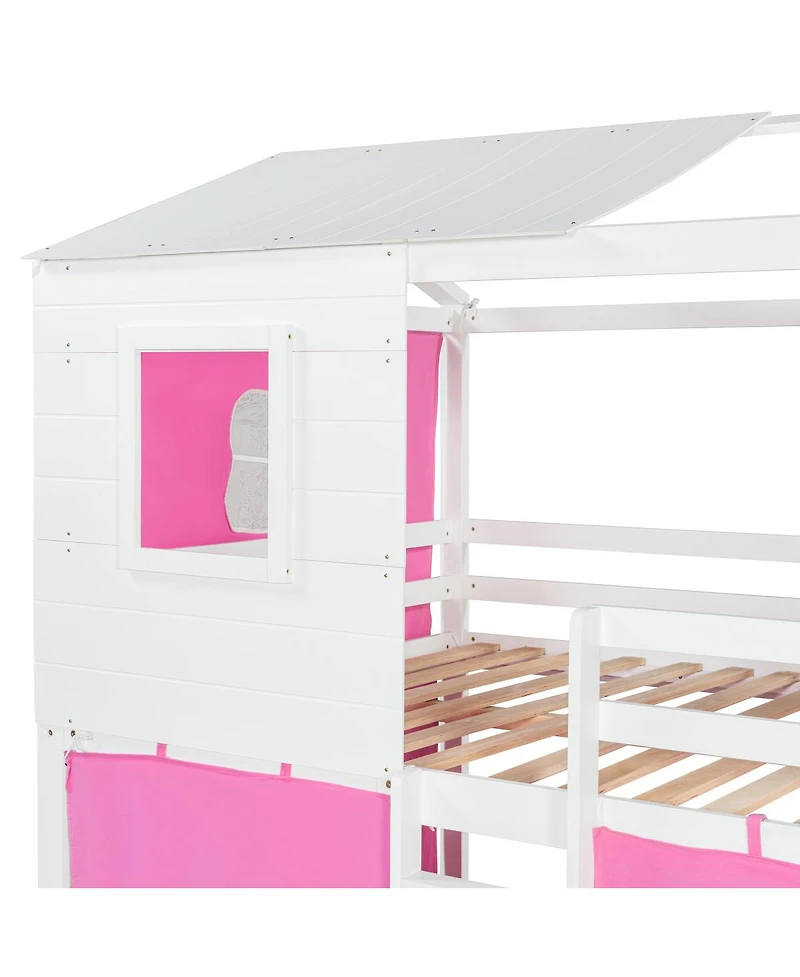 Streamdale Furniture Full Size Bunk Wood House Bed with Tent