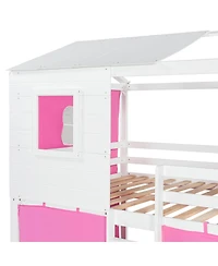 Streamdale Furniture Full Size Bunk Wood House Bed with Tent