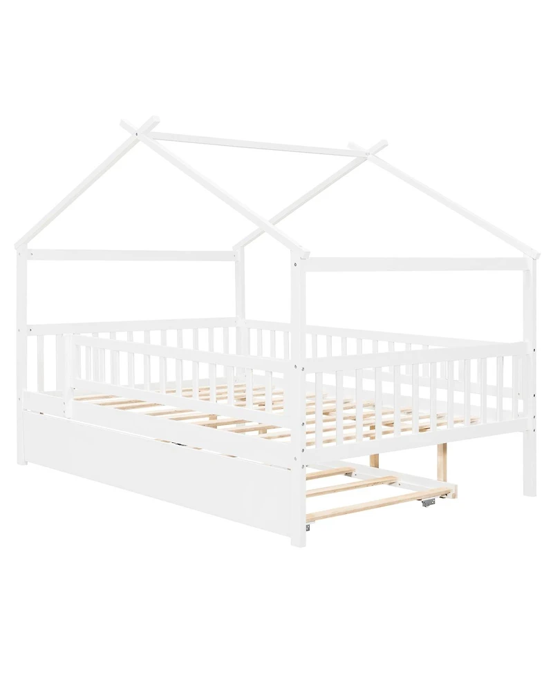 Streamdale Furniture Full Wooden House Bed with Twin Trundle