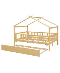 Streamdale Furniture Full Wooden House Bed with Twin Trundle