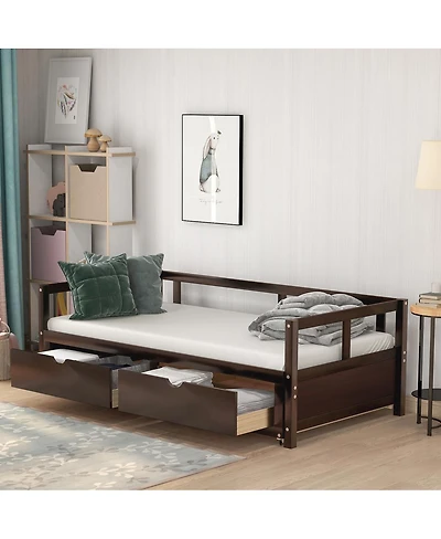 Streamdale Furniture Wooden Daybed with Trundle and Storage Drawers, Extendable Sofa Bed