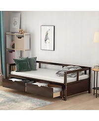 Streamdale Furniture Wooden Daybed with Trundle and Storage Drawers, Extendable Sofa Bed