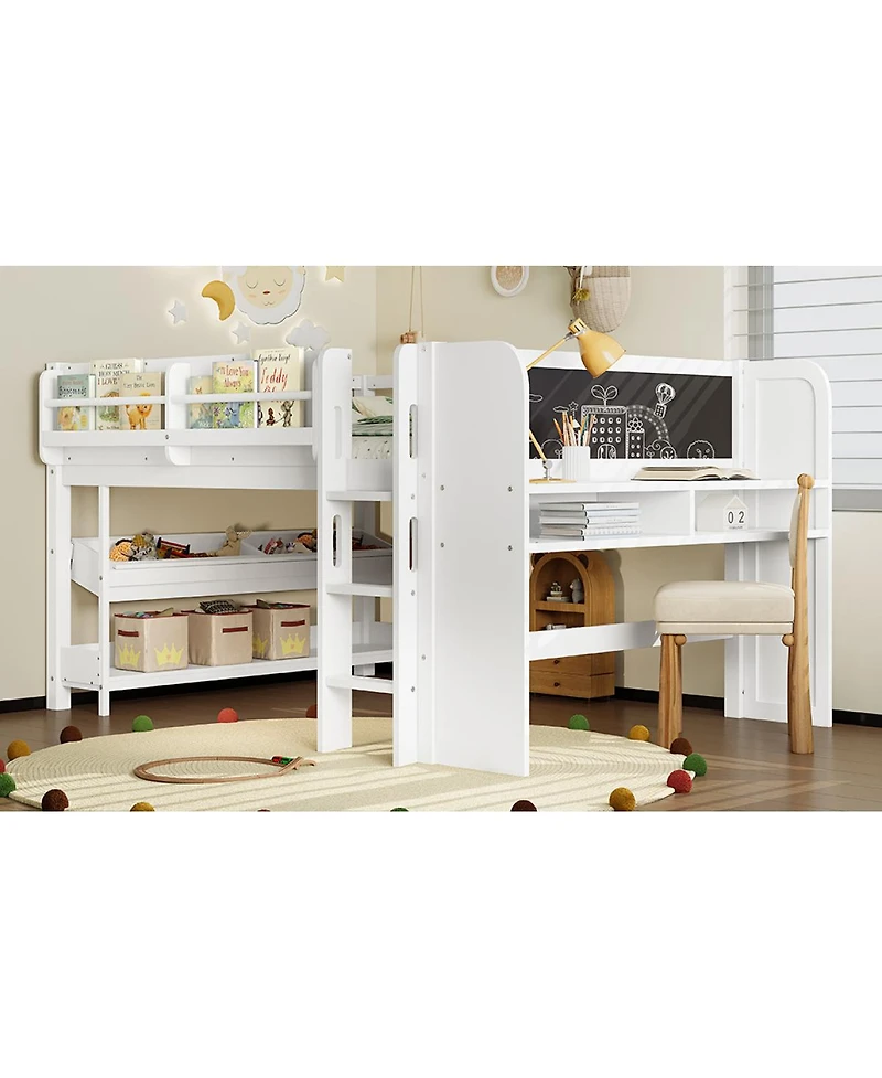 Streamdale Furniture Full Loft Bed with Multi-storage Bookcases, Boxes & Drawers, Desk