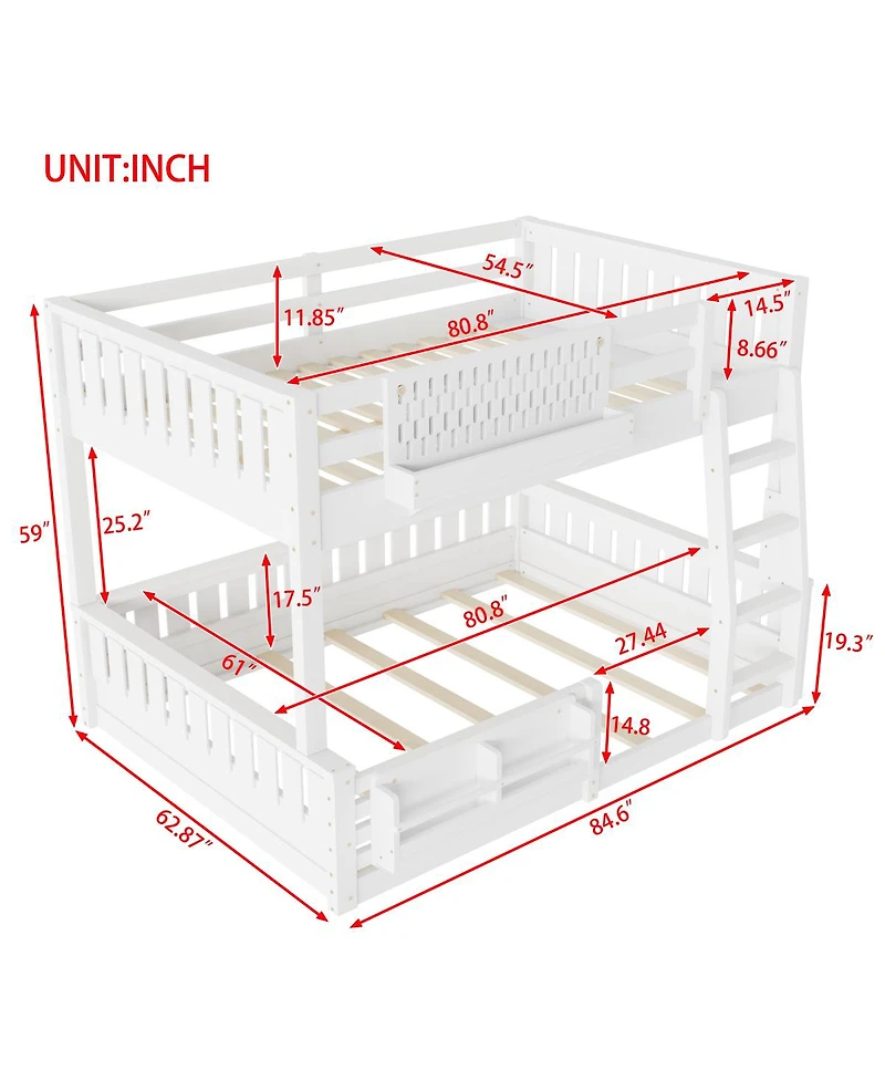 Streamdale Furniture Full Xl over Queen Bunk Bed with Ladder, Guardrails, Pegboard & Bookshelf