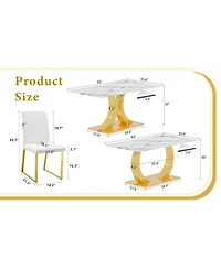 Streamdale Furniture Streamdale Marble patterned glass dining set with gold decor: 63" table + 6 chairs