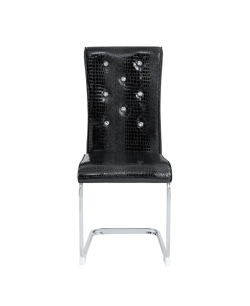 Streamdale Furniture Set of Retro Alligator Upholstered Dining Chairs with Crystal Buckle & Faux Leather