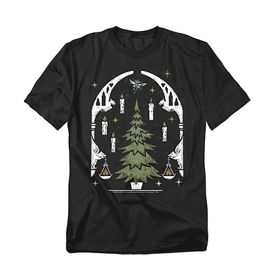 Harry Potter Men's Hogwarts Great Hall Christmas Tree Stamp T Shirt