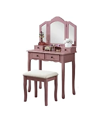 Streamdale Furniture Sanlo Wooden Vanity Make Up Table and Stool Set