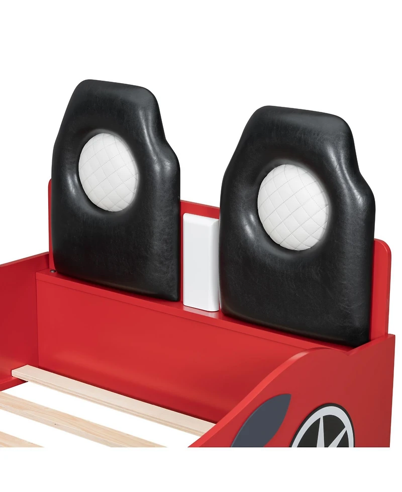 Streamdale Furniture Wood Race Car Twin Bed with Led