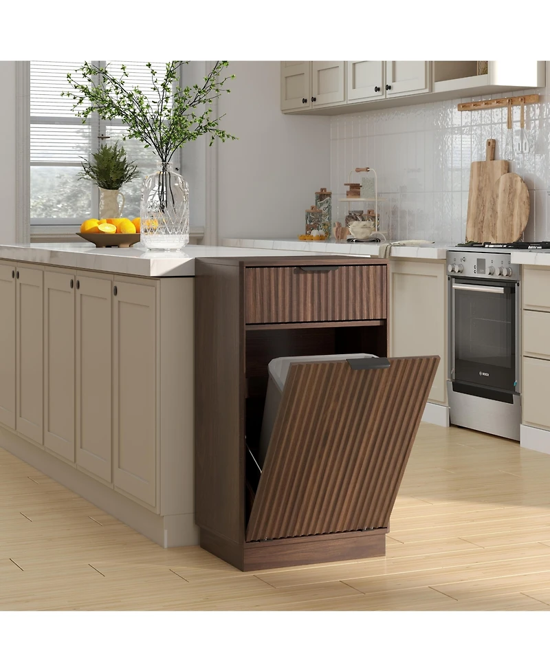 Streamdale Furniture Woodgrain Tilt-Out Trash Cabinet - Walnut Finish