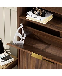 Streamdale Furniture Walnut Shoe Cabinet with 3 Flip Drawers, 31.6" L x 9.6" W x 54.4" H