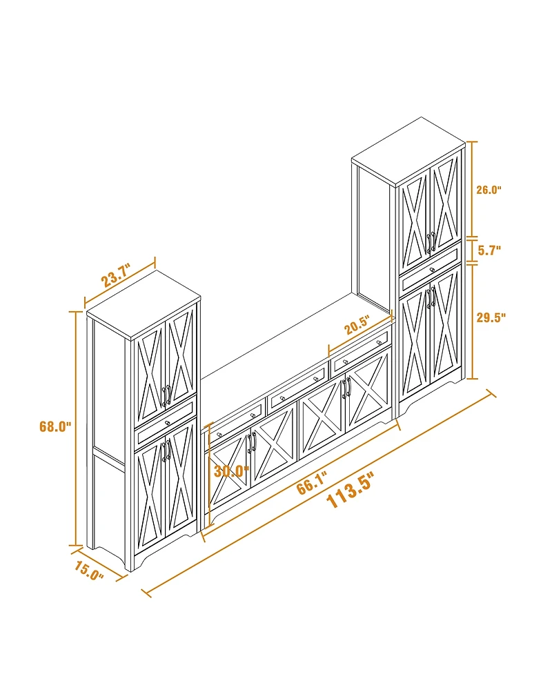 Streamdale Furniture Tv Cabinet Set: Multifunctional Wall Unit with 2 Sideboards