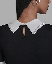 Karl Lagerfeld Paris Women's Contrast Collared Sweater Dress