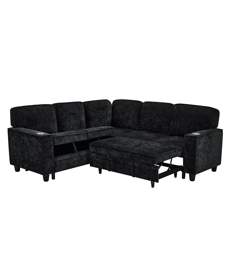 Streamdale Furniture L-Shaped Sofa Bed with Storage & Usb, Charcoal Gray