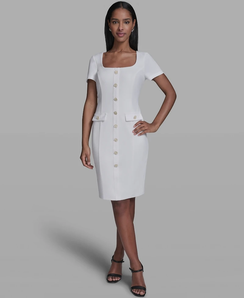 Karl Lagerfeld Paris Women's Flower Button Sheath Dress
