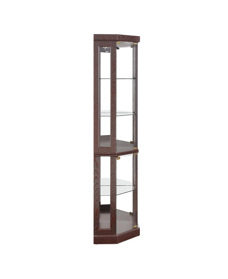 Streamdale Furniture Streamdale Corner Glass Lighted Curio Display Cabinet for Living Room, Wine, Bar Storage, Dark Cherry