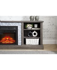 Streamdale Furniture Electric Fireplace Stone Tv Media Stand with Faux Stacked Stone Surround, Gray, 58.31"W